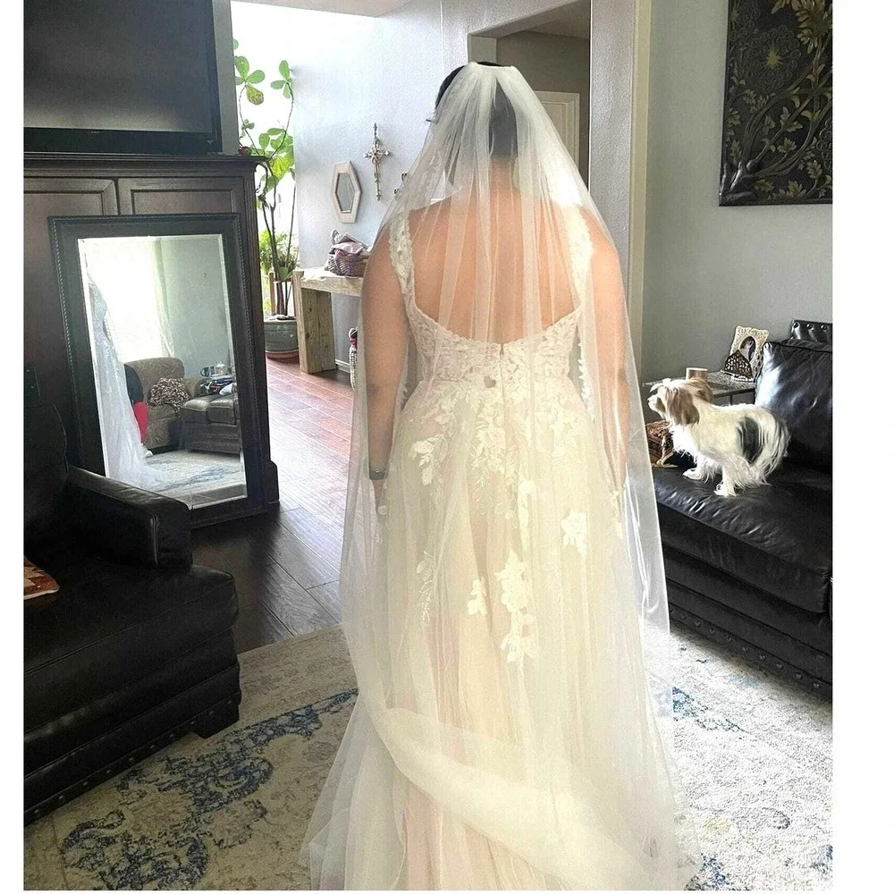 New Bright White Long Ivy Leaf Trim Bridal Veil Wedding Lace Floral Floor 78 in